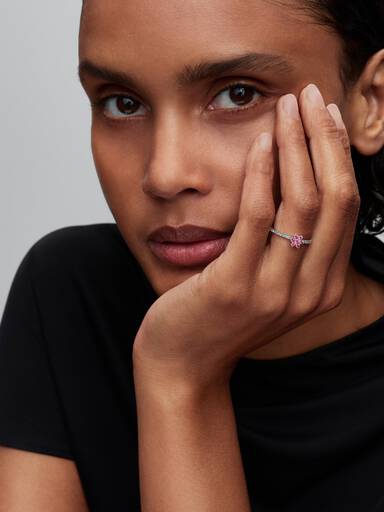 Bague Fleur Rose Scintillante