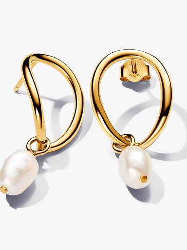 Boucles d’Oreilles Cercle de Forme Organique & Perle de Culture d'Eau Douce Traitée