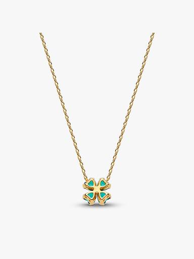 Collier avec Pendentif Trèfle à Quatre Feuilles Vertes Doré