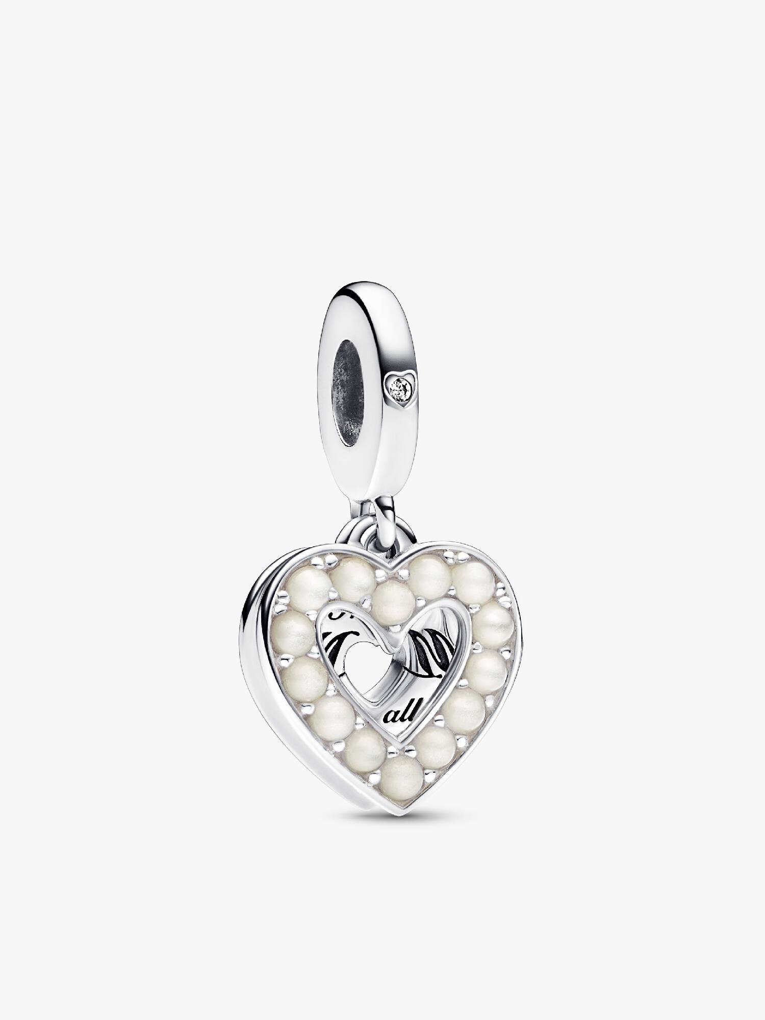Charm Pendant Double Cœur Blanc Nacré