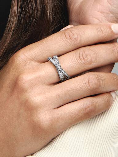 Anneau Double Pavé Croisé Pandora Timeless