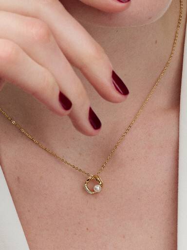 Collier Cercle Pavé de Forme Organique & Perle de Culture d'Eau Douce Traitée