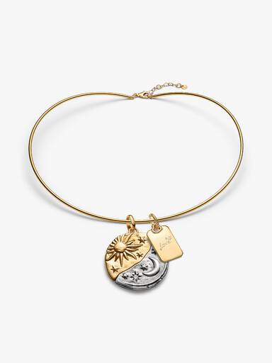 Coffret Cadeau Choker Médaillon XL Soleil et Lune et Pendentif Gravable