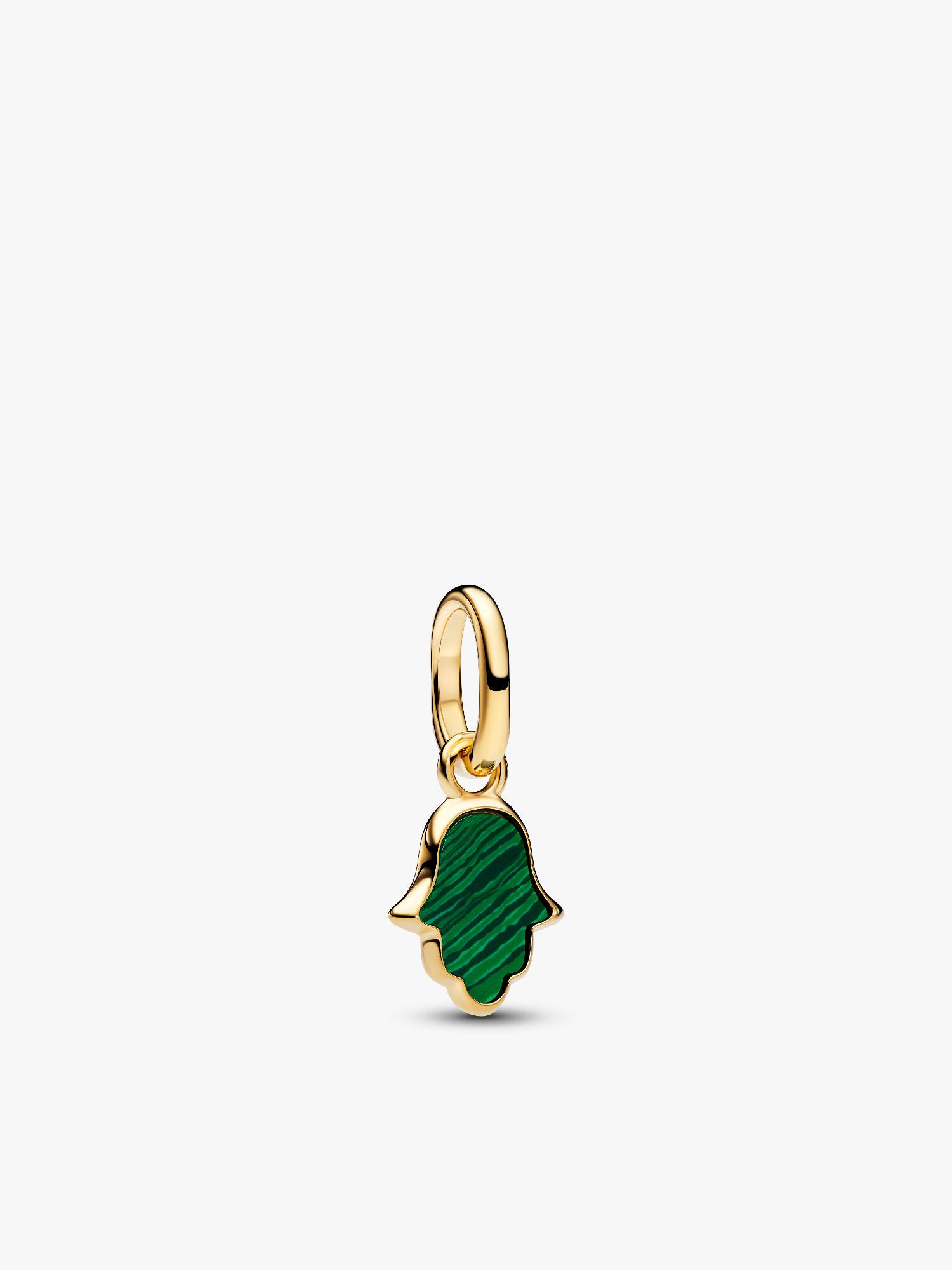Mini Charm Pendant Main de Fatma Verte Doré