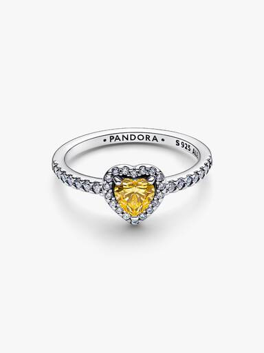 Bague Cœur Surélevé Jaune Scintillant