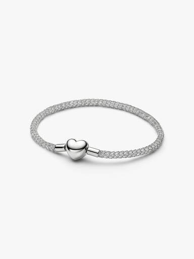 Bracelet Maille Tissée Scintillant Fermoir Cœur