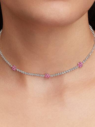 Collier Rivière Fleurs Roses