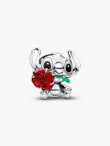 Charm Disney Stitch et Rose en verre de Murano