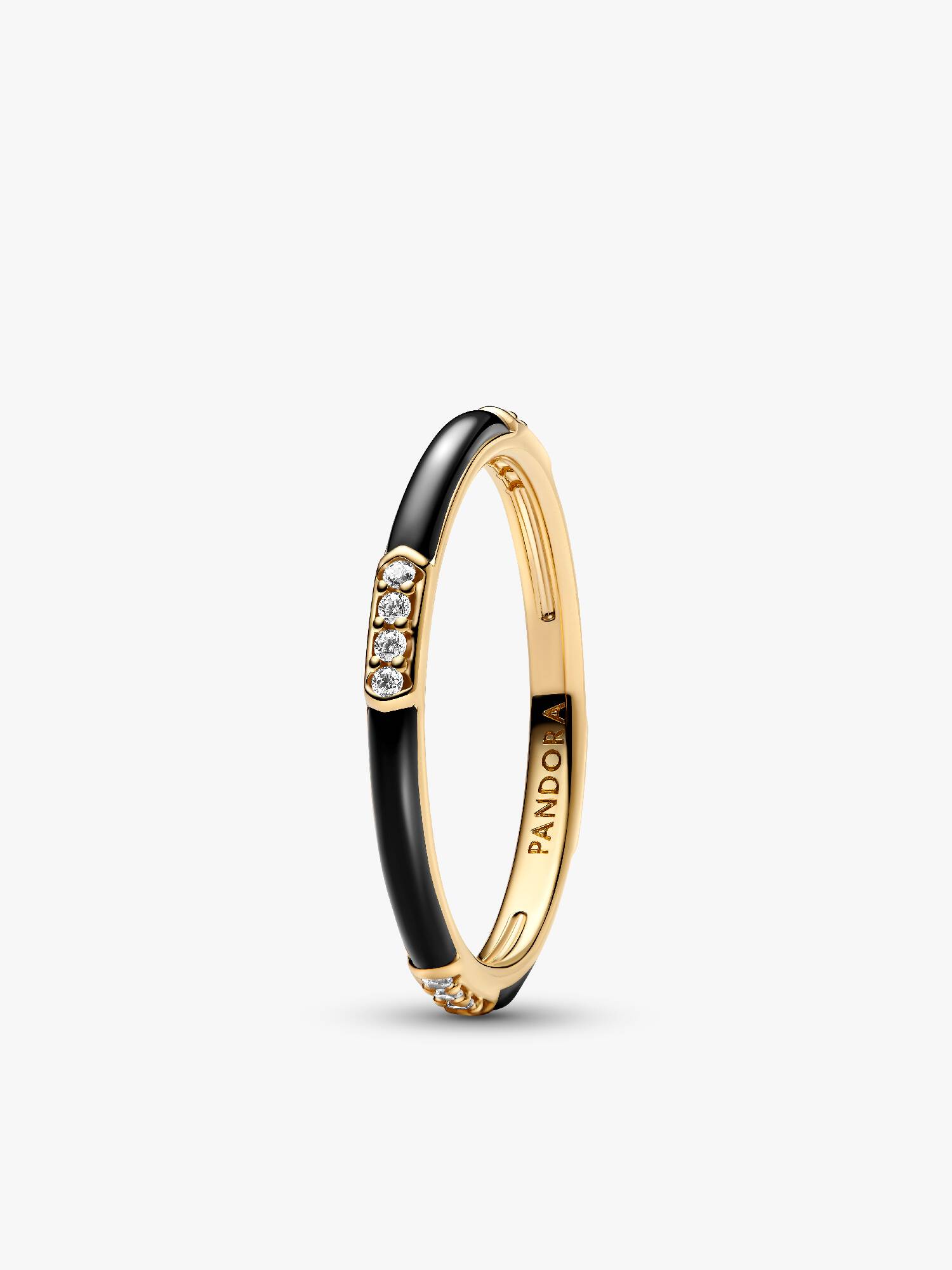 Bague Résine Façon Émail Noire & Pierres