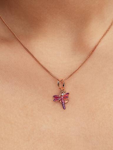 Charm Pendant Double Libellule Rose