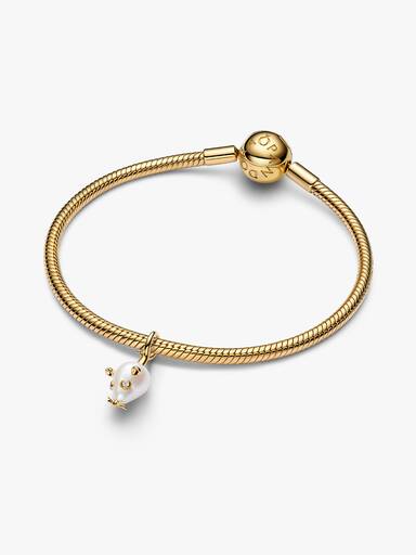 Charm Pendant Souris et Perle de Culture d’Eau Douce Traitée Baroque Doré