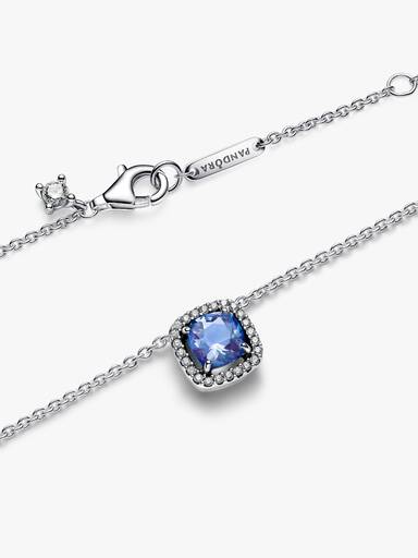 Collier à Pendentif Halo Bleu Carré Scintillant