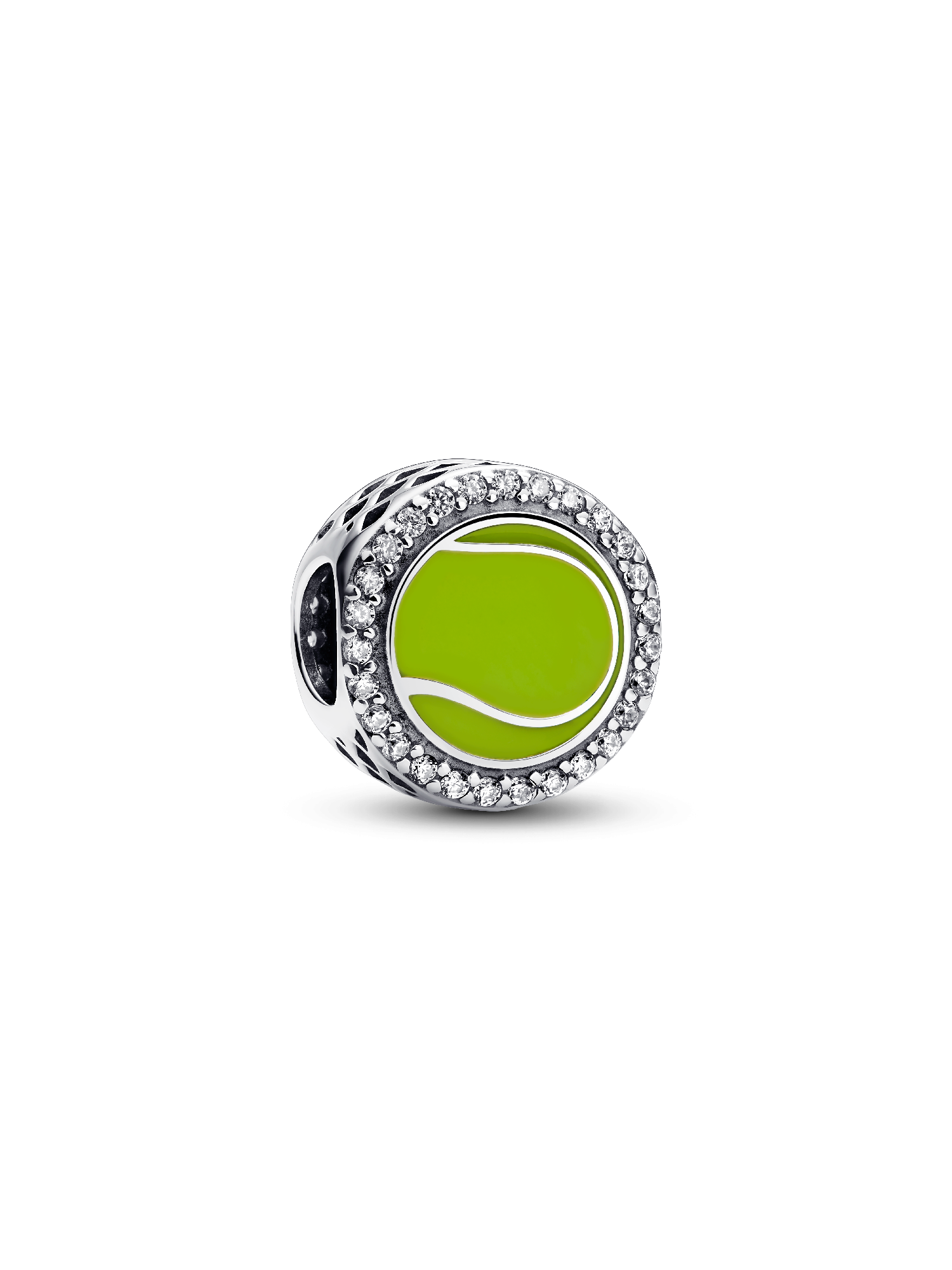Tennis ball sterling silver charm with clear cubic zirconia and yellow enamel