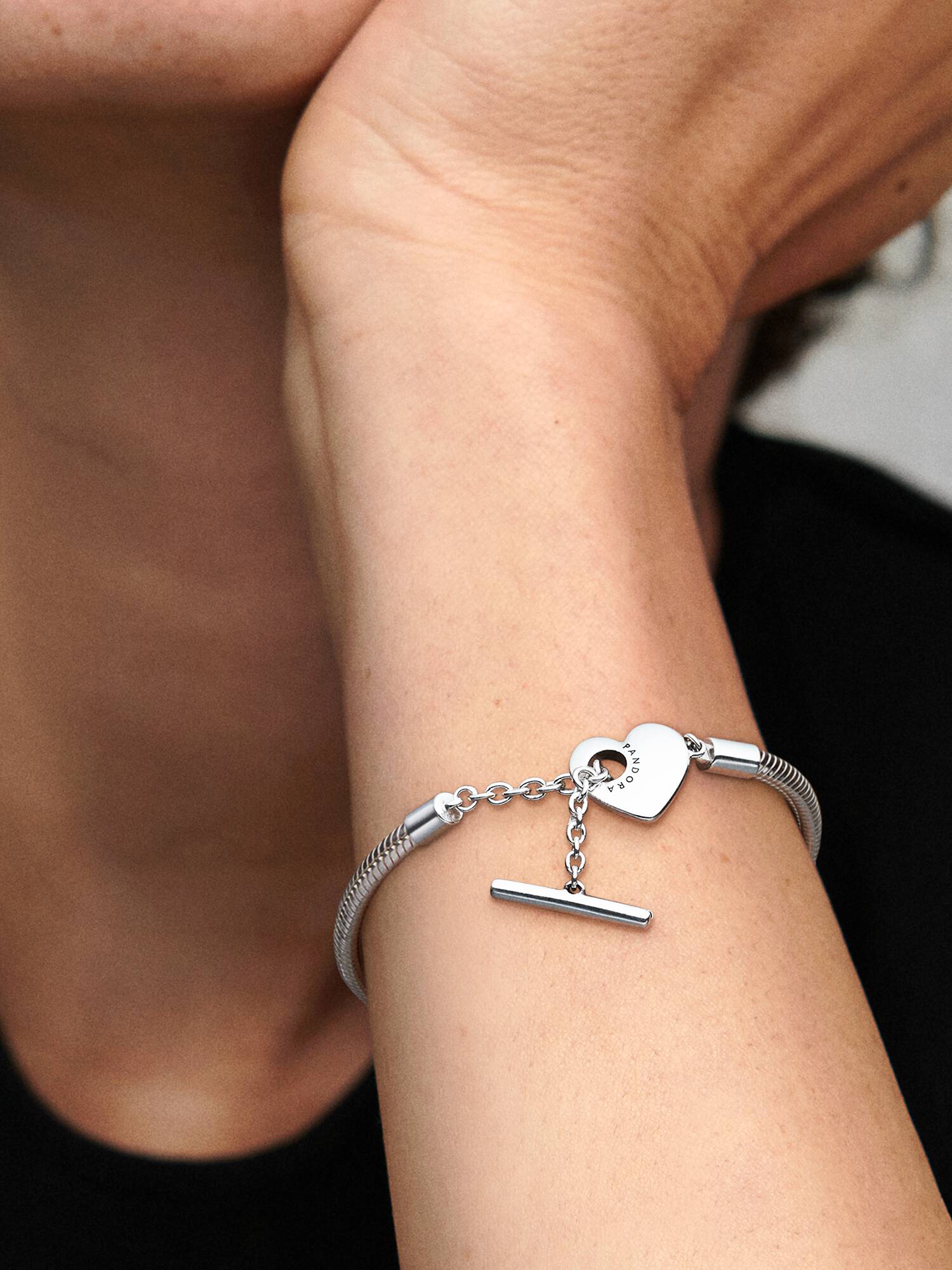 Bracelet Maille Serpent Barre en T Cœur
