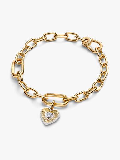 Charm Médaillon Cœur Blanc Rayonnant Doré