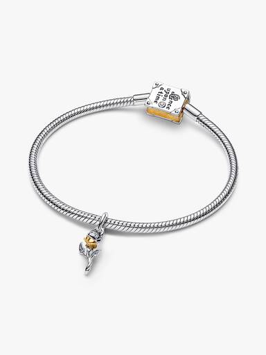 Charm Pendant Disney La Belle et La Bête Rose Enchantée et Diamant de Synthèse