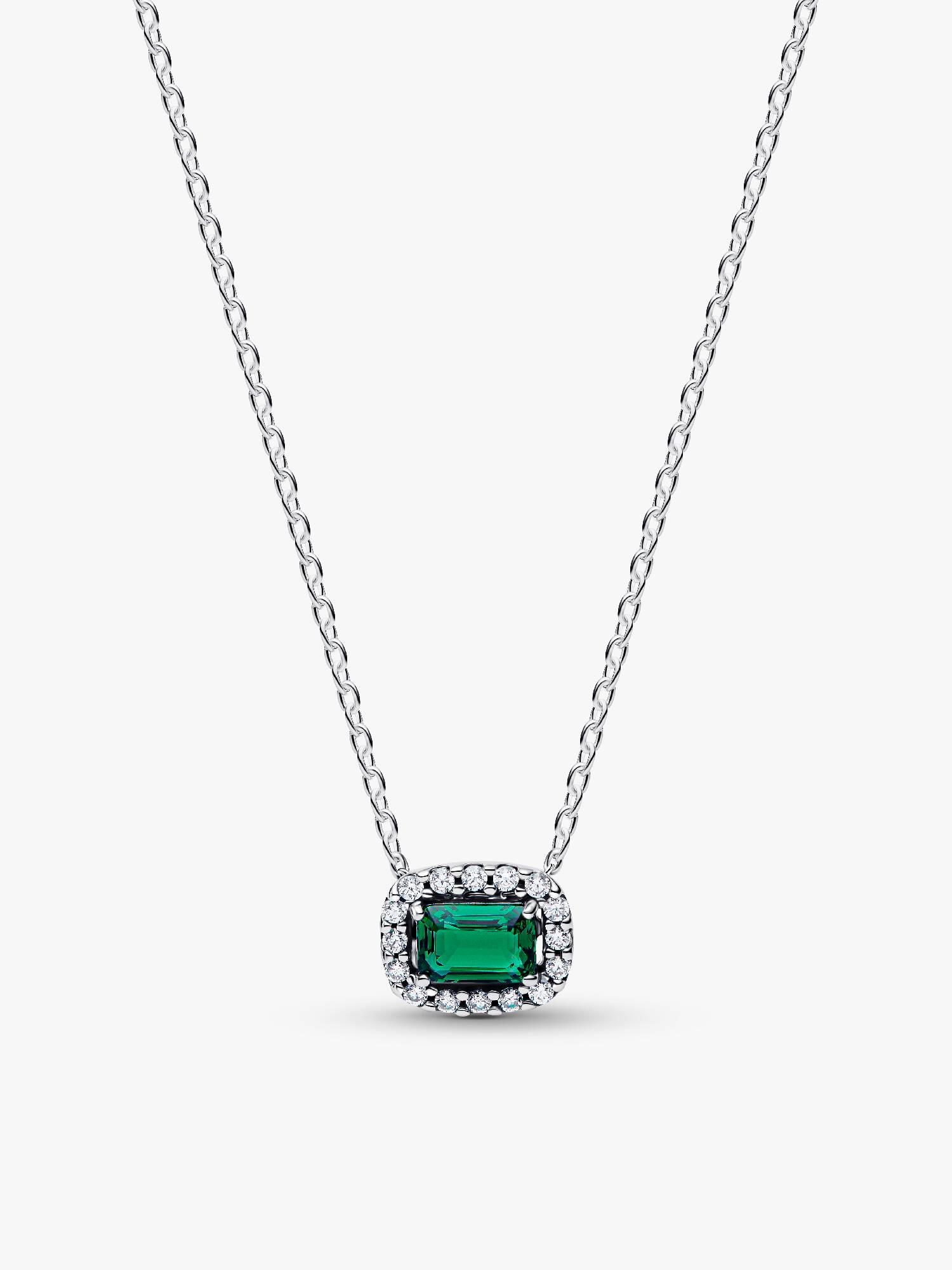 Collier avec Pendentif Halo Vert Scintillant Rectangulaire