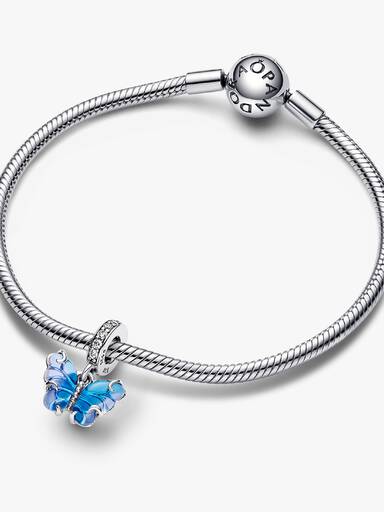 Charm Pendant Papillon en Verre de Murano Bleu