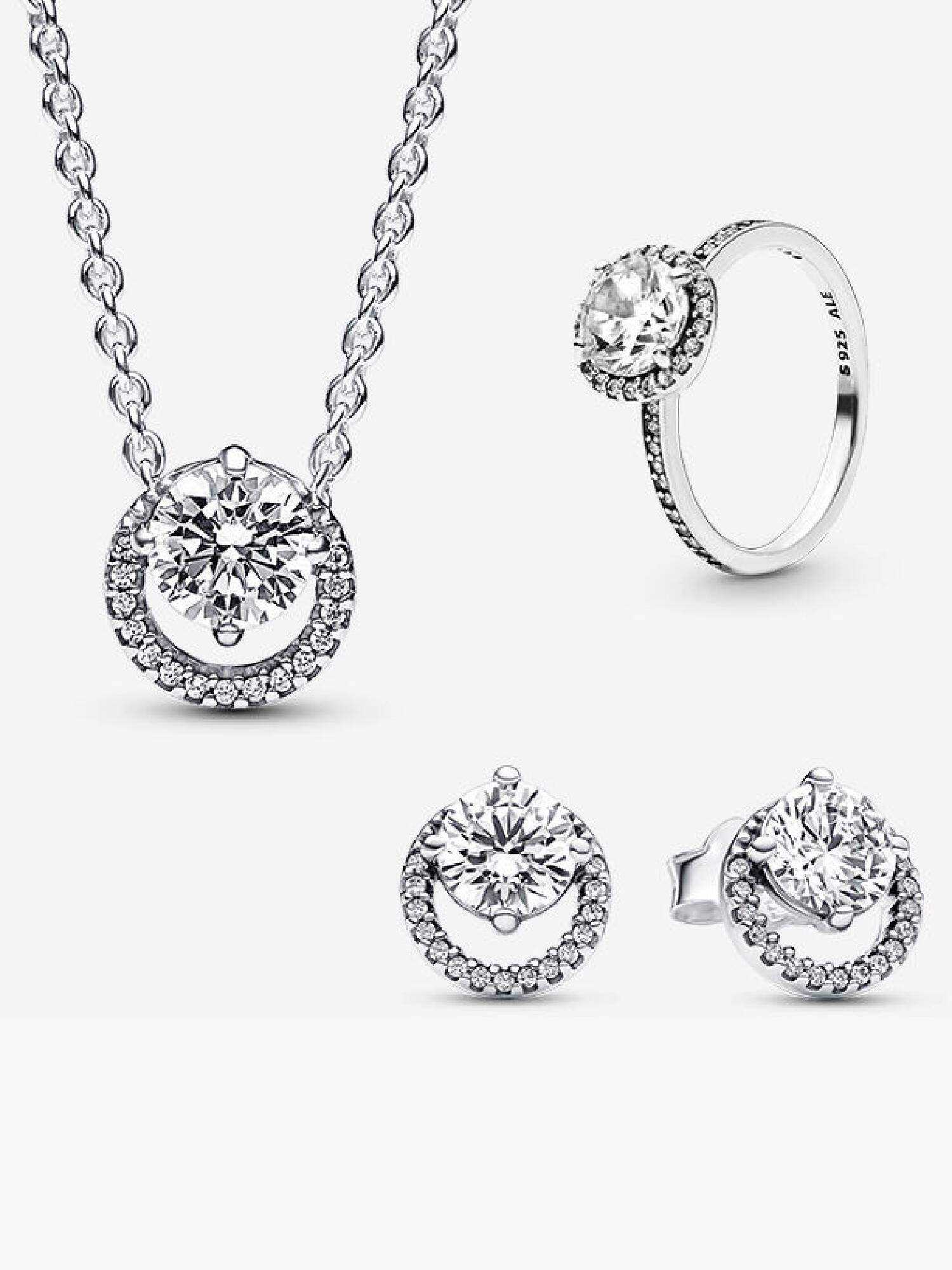 Parure Bague, Collier et Clous d'Oreilles Halo Rond Scintillant