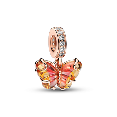 Charm Pendant Papillon en Verre de Murano Rose & Jaune