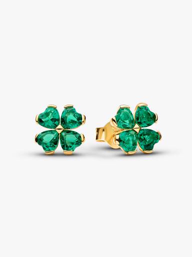 Clous d’Oreilles Trèfle à Quatre Feuilles Vertes Dorés