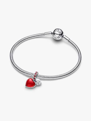Charm Pendant Double Cœur Murano Rouge