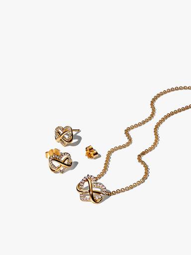 Parure Dorée à l'Or Collier et Clous d'Oreilles Cœur Infini Scintillants