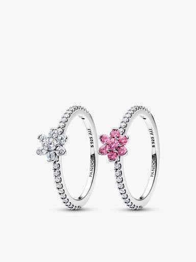 Coffret Cadeau Bagues Fleur Scintillante Rose et Transparente
