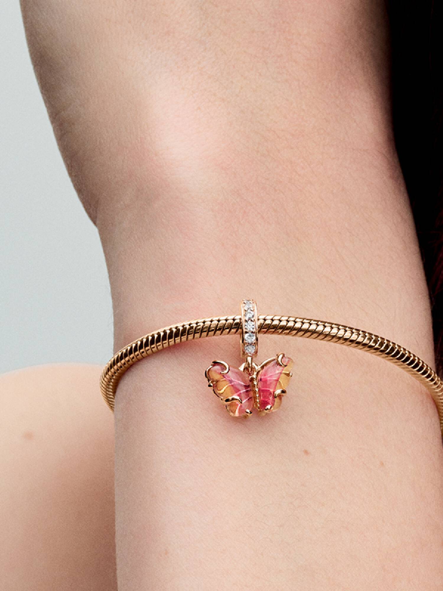 Charm Pendant Papillon en Verre de Murano Rose & Jaune