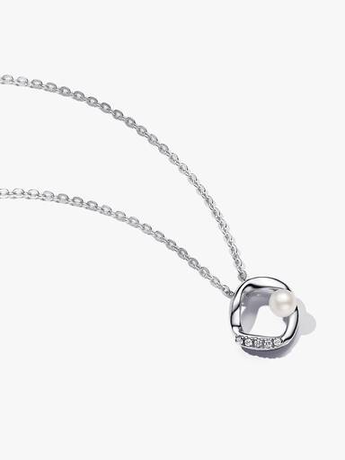 Collier Cercle Pavé de Forme Organique & Perle de Culture d'Eau Douce Traitée