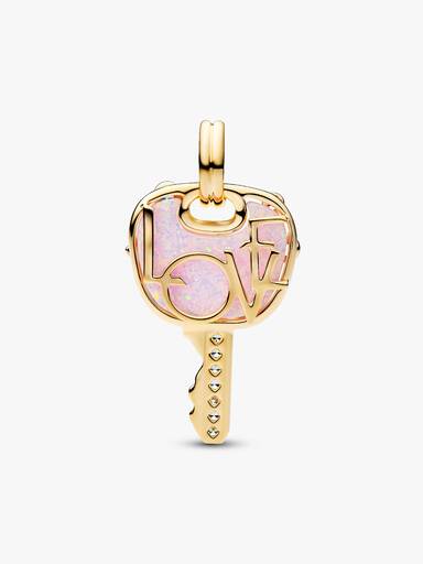 Grand Charm Pendant Clé Love Rose Opalescent Doré