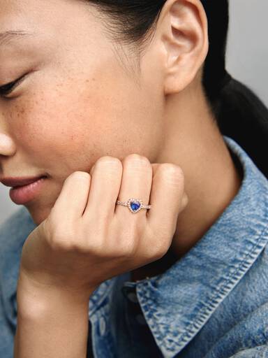 Bague Cœur Surélevé Bleu Scintillant