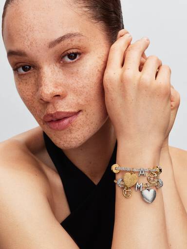 Bracelet Maille Tissée Scintillant Fermoir Cœur