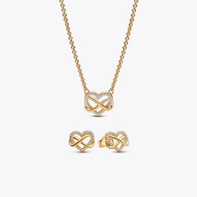 Parure Dorée à l'Or Collier et Clous d'Oreilles Cœur Infini Scintillants